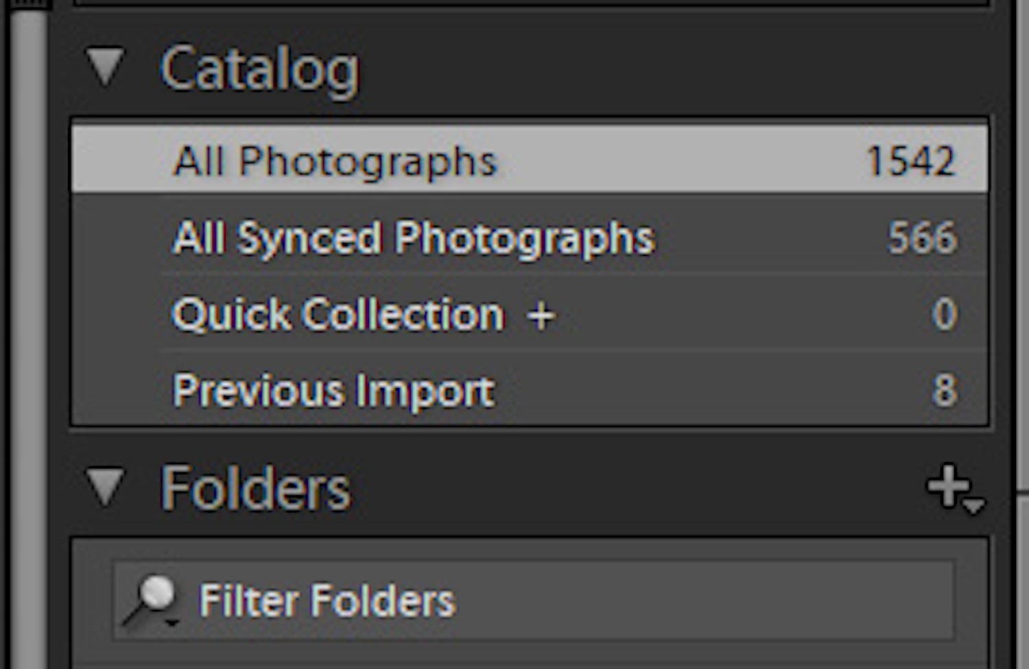 Panelet Catalog i Lightroom